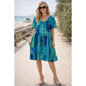Vintage Big Hed Designs Beach House Dress Caribbean Hawaiian 90s Y2K  / Size M